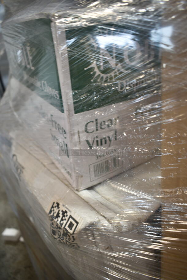 PALLET LOT of 27 BRAND NEW Boxes Including 2 Box Choice 105GC70002 Choice 2 Part Green and White Carbonless Guest Check Book - 50/Case, 130WSPOON Choice Medium Weight White Plastic Teaspoon - 1000/Case, 500CC12 Choice Clear PET Customizable Plastic Cold Cup - 12 oz. - 1000/Case, 500CC16 Choice Clear PET Customizable Plastic Cold Cup - 16 oz. - 1000/Case, Dart 205HT1 White Foam Take Out Container with Perforated Hinged Lid 9" x 6" x 3" - 200/Case, 5014046XXH Lavex Pro 45 Gallon 3 Mil 40" x 46" Low Density Heavy-Duty Industrial Contractor Black Trash Bag / Can Liner - 50/Case, 427BASEFIL66 Lancaster Table & Seating Black Plastic Fillable Umbrella Base, 394365S Noble Products Powder-Free Disposable Clear Vinyl Gloves for Foodservice - Small - 1000/Case, 130BKFKSNX500 Choice Black Extra Heavy Weight Wrapped Plastic Cutlery Pack with Napkin - 500/Case, World Centric 9" Plates, 176STP3123BK Choice 30" x 25" Black Oval Non-Skid Serving Tray, Choice 2 oz Portion Cups, 130HFBK1M Visions Black Heavy Weight Plastic Fork - Case of 1000. 27 Times Your Bid! - Image 12 of 12