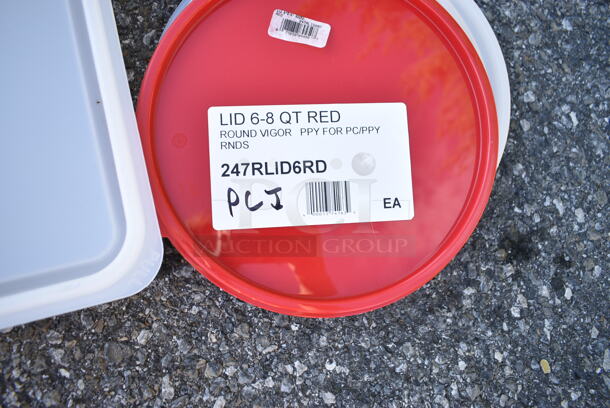 ALL ONE MONEY! Lot of 5 BRAND NEW Items Including 15903044 Araven 03044 Full Size Translucent Polypropylene Food Pan with Airtight Lid - 2 1/2" Deep, 247RLID6RD Vigor 6 and 8 Qt. Red Round Polypropylene Food Storage Container Lid, 471SPC100 Choice 20 13/16" Aluminum Pot / Pan Cover, 177GPCM50 Galaxy 50 lb. Mechanical Portion Control Scale - Image 6 of 11