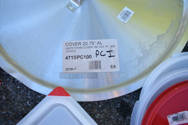 ALL ONE MONEY! Lot of 5 BRAND NEW Items Including 15903044 Araven 03044 Full Size Translucent Polypropylene Food Pan with Airtight Lid - 2 1/2" Deep, 247RLID6RD Vigor 6 and 8 Qt. Red Round Polypropylene Food Storage Container Lid, 471SPC100 Choice 20 13/16" Aluminum Pot / Pan Cover, 177GPCM50 Galaxy 50 lb. Mechanical Portion Control Scale - Image 8 of 11