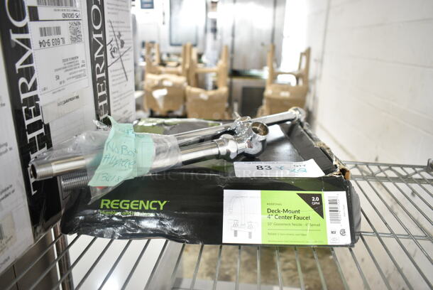 2 BRAND NEW SCRATCH AND DENT! Items Including Regency 600FD46G Deck-Mounted Faucet with 4" Centers and 6" Swivel Gooseneck Spout and T&S 014210-40 18" Easy Install Riser Assembly. 2 Times Your Bid!  - Image 2 of 8