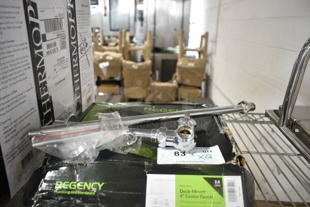 2 BRAND NEW SCRATCH AND DENT! Items Including Regency 600FD46G Deck-Mounted Faucet with 4" Centers and 6" Swivel Gooseneck Spout and T&S 014210-40 18" Easy Install Riser Assembly. 2 Times Your Bid!  - Image 6 of 8