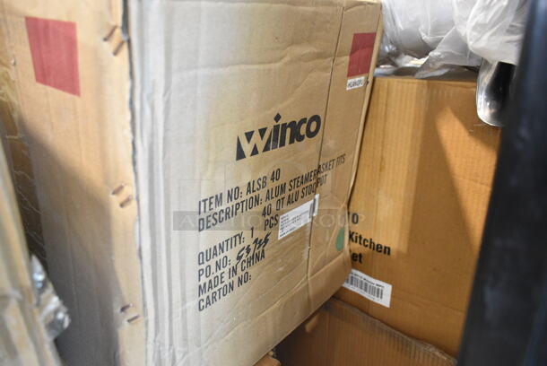PALLET LOT of 18 BRAND NEW Boxes Including 4 Box Winco ALSB40 40 Qt. Aluminum Stock Pot Steamer Basket, 4 Box F-KS-6016 9 Piece Ss Kitchen Utensils Set, Winco LDI-20SH 2 oz Ladle, 2 Lancaster Table & Seating 3493048TBA 30" x 48" Rectangular Reversible White Birch / Ash Laminated Table Top. 18 Times Your Bid! - Image 3 of 12