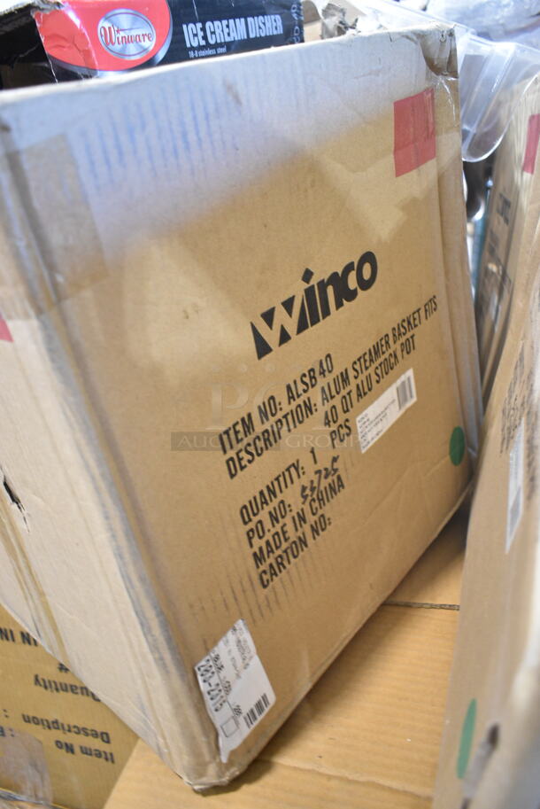 PALLET LOT of 18 BRAND NEW Boxes Including 4 Box Winco ALSB40 40 Qt. Aluminum Stock Pot Steamer Basket, 4 Box F-KS-6016 9 Piece Ss Kitchen Utensils Set, Winco LDI-20SH 2 oz Ladle, 2 Lancaster Table & Seating 3493048TBA 30" x 48" Rectangular Reversible White Birch / Ash Laminated Table Top. 18 Times Your Bid! - Image 8 of 12