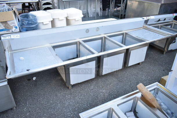 BRAND NEW SCRATCH AND DENT! Regency 600S31824224 Stainless Steel Commercial 3 Bay Sink w/ Dual Drain Boards. No Legs. Bays 18x23x14. Drain Boards 22.5x25.5. - Image 2 of 10