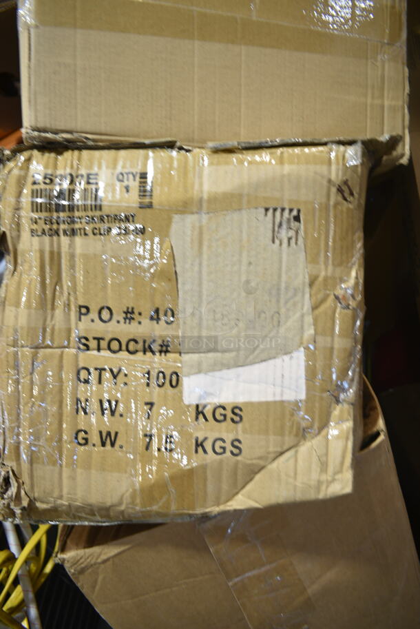 PALLET LOT of 17 BRAND NEW Boxes Including 176BSKT95BK Choice 9 1/4" x 5 3/4" x 1 1/2" Black Oval Plastic Fast Food Basket - 12/Pack, 164TCOLROD25 Lancaster Table & Seating 25 3/16" Standard Height Table Base Column and Rod, CSI 16 oz PET Cylinder, 2 Box Choice 407358MCC Choice Stainless Steel Malt Cup Collar for 3 5/8" Cups - 4 5/8" Top Diameter, 260PCCOV10 Choice 10" Clear Polycarbonate Plate Cover - 12/Case, 413R053008100 Hatco R05.30.081.00 Leg, 41528 Response Dinner Napkins, Garde 181COM1KITMA Heavy-Duty Can Opener Knife and Gear Kit, American Metalcraft ASEAS14 14" Round Silver Hammered Aluminum Seafood Tray, 929CAC187 Waring Ellipse CAC187 32 oz. Copolyester Container with Dasher Assembly for MXE2000, 20A871989 Ansell AlphaTec® 87-198 12" Yellow 16 Mil Unsupported Fish Scale Grip Natural Latex Rubber Gloves with Cotton Flock Lining - Large - 12/Pack, 500CC12HD 12 oz. Plastic Cold Cup - 1000/Case, Carlisle Spectrum 4073500 17" Aluminum Brush Rack, 612D3COMP Choice 8 1/2"x 6 3/8" 3-Compartment Oblong Foil Take-Out Container with Board Lid - 250/Case, 500IRB100WULK 1 Gallon (128 oz.) Translucent HDPE Industrial Round Jug with Unlined White Ribbed Continuous Thread Cap. 17 Times Your Bid!  - Image 4 of 12