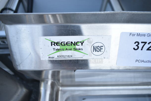BRAND NEW SCRATCH AND DENT! Regency 600S21824 43" 16 Gauge Stainless Steel Two Compartment Commercial Sink with Stainless Steel Legs and Cross Bracing - 18" x 24" x 14" Bowls. No Legs.  - Image 6 of 6