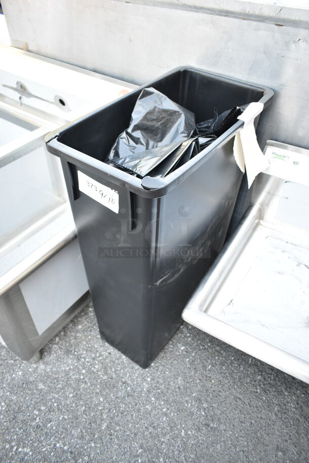 BRAND NEW SCRATCH AND DENT! Lavex Black Poly Slim Jim Trash Can.  - Image 1 of 4