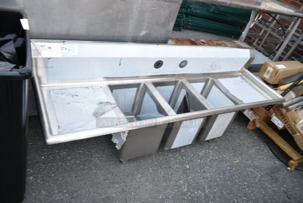BRAND NEW SCRATCH AND DENT! Regency 600S31014216  66" 16-Gauge Stainless Steel Three Compartment Commercial Sink with Galvanized Steel Legs and 2 Drainboards - 10" x 14" x 12" Bowls. No Legs.  - Image 2 of 9