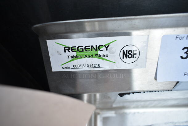 BRAND NEW SCRATCH AND DENT! Regency 600S31014216  66" 16-Gauge Stainless Steel Three Compartment Commercial Sink with Galvanized Steel Legs and 2 Drainboards - 10" x 14" x 12" Bowls. No Legs.  - Image 9 of 9