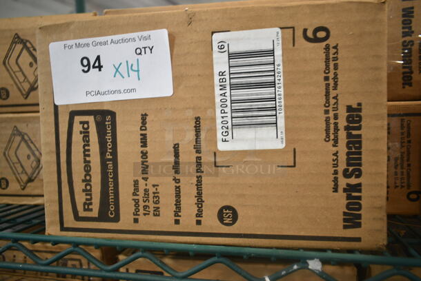 14 Boxes of 6 BRAND NEW! Rubbermaid FG201P00AMBR Amber Poly 1/9 Size Drop In Bins. 1/9x4. 14 Times Your Bid! - Image 3 of 5