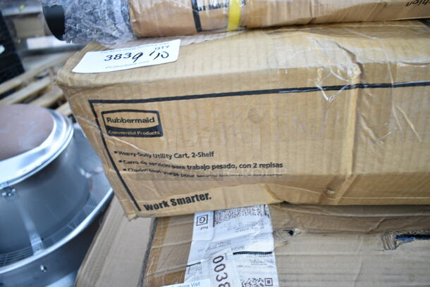 BRAND NEW SCRATCH AND DENT! Rubbermaid 4500-88 FG450088BLA BRUTE Black Small Lipped Two Lipped Shelf Utility Cart with Ergonomic Handle. May Be Missing Pieces. - Image 3 of 4
