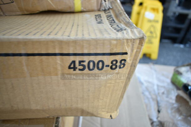 BRAND NEW SCRATCH AND DENT! Rubbermaid 4500-88 FG450088BLA BRUTE Black Small Lipped Two Lipped Shelf Utility Cart with Ergonomic Handle. May Be Missing Pieces. - Image 4 of 4