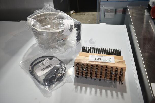 3 BRAND NEW SCRATCH AND DENT! Items Including Choice Coarse and Medium Carbon Steel Bristle Grill / Charbroiler Brush Head for 407DGB24CM and 407DGB42CM, Hoshizaki 4A7246A01 Sensor Assembly for Opti-Serve Ice Maker and Water Dispensers, 233202011201 Bunn 20201.1201 Stainless Steel Funnel for Single, Dual, and Soft Heat Brewers. 3 Times Your Bid!  - Image 2 of 8