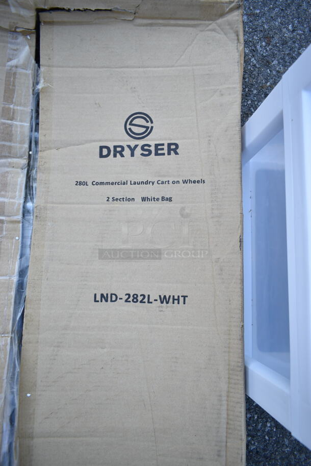BRAND NEW SCRATCH AND DENT! Dryser LND-282L-WHT PCI, Dryser Divided Commercial Heavy-Duty Rolling Laundry Hamper, Steel Frame Cart on Wheels with 2 Section Removable Canvas Bins for Hotel or Home - White. May Be Missing Pieces. - Image 3 of 3