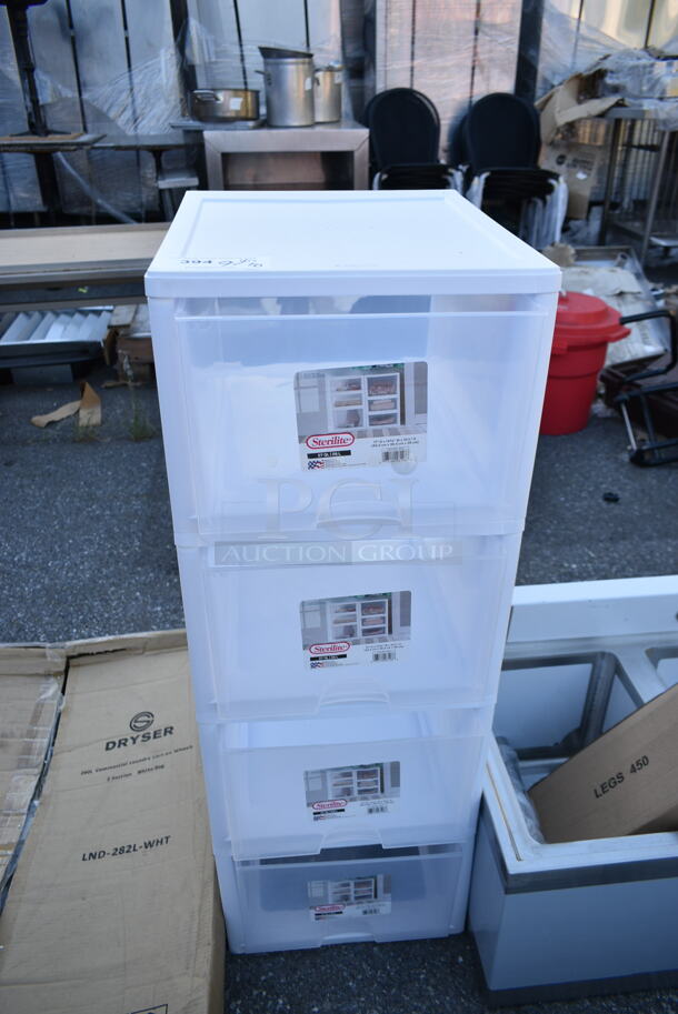 BRAND NEW SCRATCH AND DENT! Sterilite White and Clear Poly 4 Drawer Filer.  - Image 2 of 5