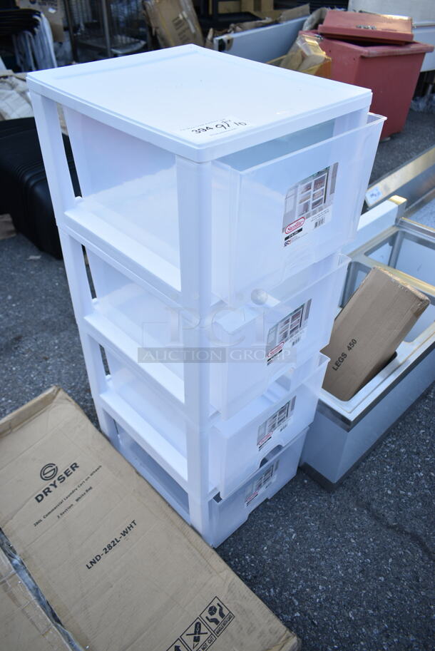 BRAND NEW SCRATCH AND DENT! Sterilite White and Clear Poly 4 Drawer Filer.  - Image 3 of 5