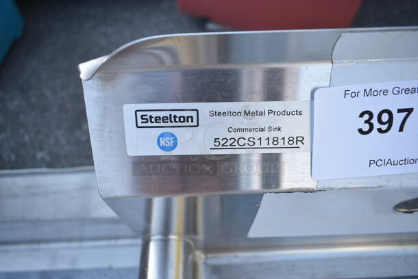 BRAND NEW SCRATCH AND DENT! Steelton 522CS11818R  38 3/4" 18-Gauge Stainless Steel One Compartment Commercial Sink with Right Drainboard - 18" x 18" x 12" Bowl - Image 7 of 7