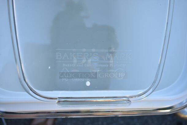 BRAND NEW SCRATCH AND DENT! Bakers Mark White Slant Top Mobile Ingredient Storage Bin with Sliding Lid  - Image 6 of 6