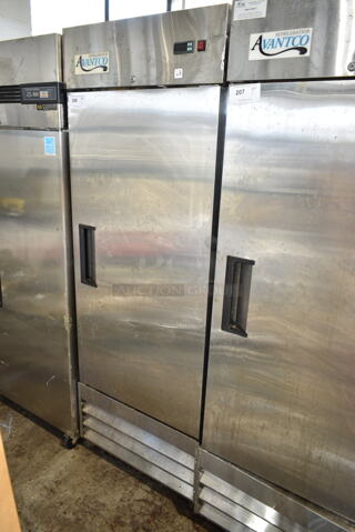Avantco 178A19FHC Stainless Steel Commercial Single Door Reach In Freezer w/ Poly Coated Racks on Commercial Casters. 115 Volts, 1 Phase. Tested and Working!