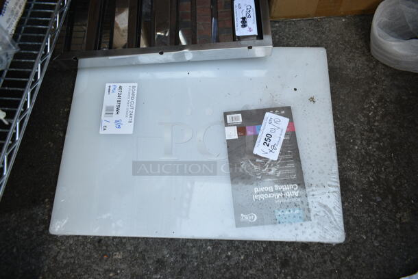 2 BRAND NEW SCRATCH AND DENT! Items Including Choice 407241875WH 24" x 18" x 3/4" White Polyethylene Cutting Board and Steelton 522HF2020  20"(H) x 20"(W) x 1 1/2"(T) Stainless Steel Hood Filter. 2 Times Your Bid!  - Image 3 of 6