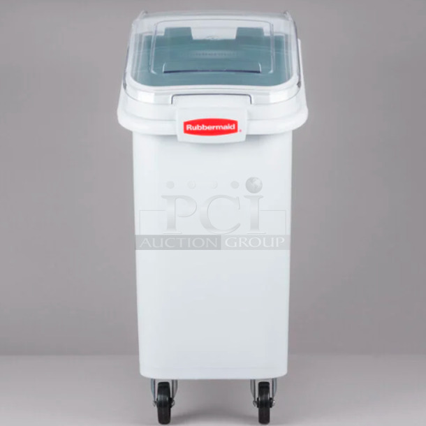 Used Rubbermaid FG360088WHT ProSave 20.5 Gallon / 325 Cup White Slant Top Mobile Ingredient Storage Bin with Sliding Lid  - Image 1 of 6