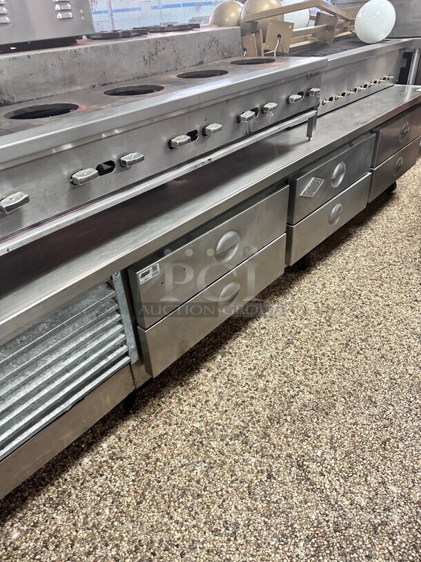 Utility 110 inch Six-Drawer Commercial Refrigerated Chef Base V-Edge NSF 115 Volt - Image 2 of 4