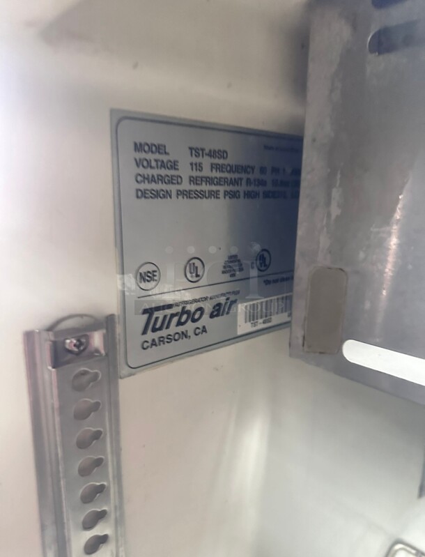Turbo Air TST-48SD 48" 2 Door Refrigerated Sandwich Prep Table 115 Volt Tested and Working - Image 3 of 9