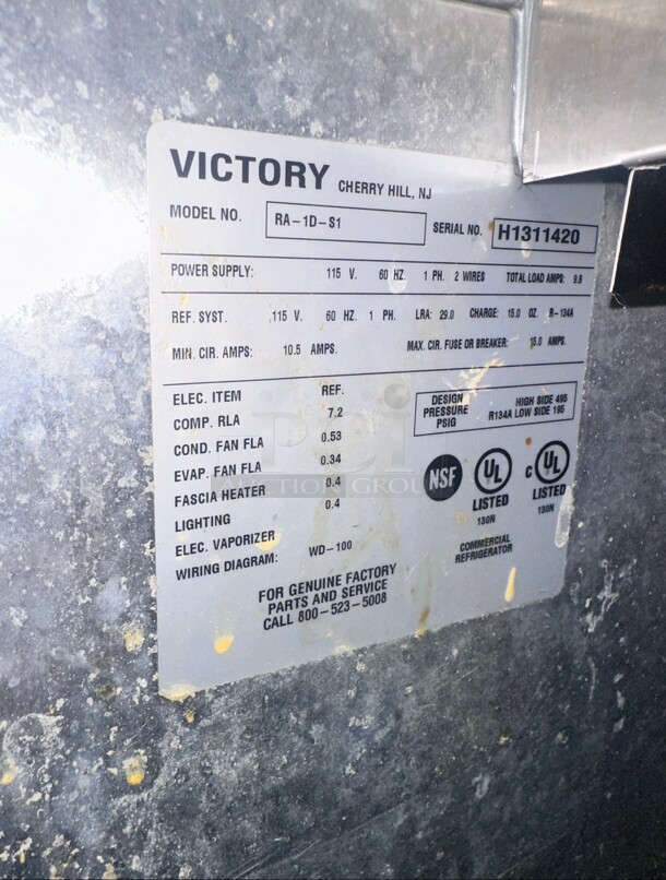 Victory RA-1D-S1 27" Two Sections Reach in Refrigerator 115 Volt Tested and Working - Image 4 of 7