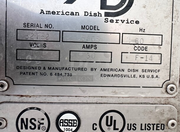 Nice! Used American Dish Service 5AG-S 74 Rack/Hr Double Rack Door Type Low Temp Dishwasher - 115V Tested and Working - Image 7 of 11