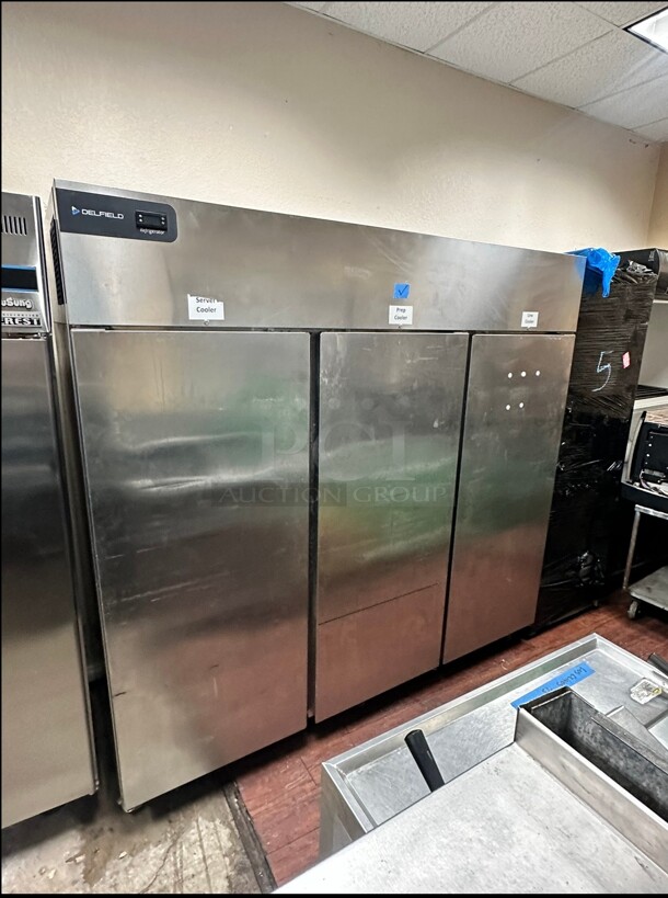 Excellent Shape! Delfield CSR3P-S 83" Three Section Reach-In Refrigerator w/ 3 Solid Full Doors 115 Volt Tested and Working! - Image 2 of 10
