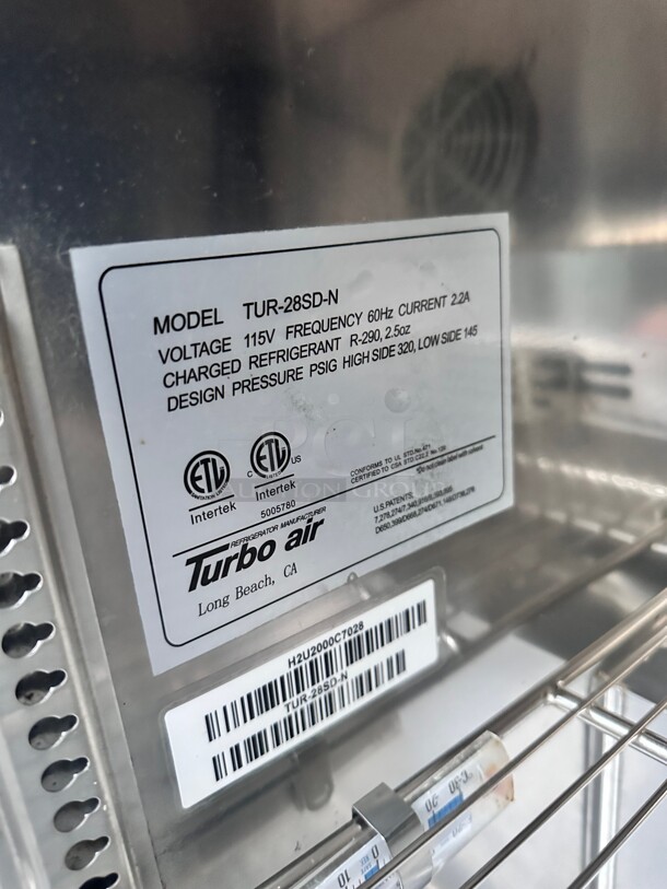 2022 Used Turbo Air TUR-28SD-N 27 1/2" W Undercounter Refrigerator w/ (1) Section & (1) Door, 115v Tested and Working - Image 3 of 6