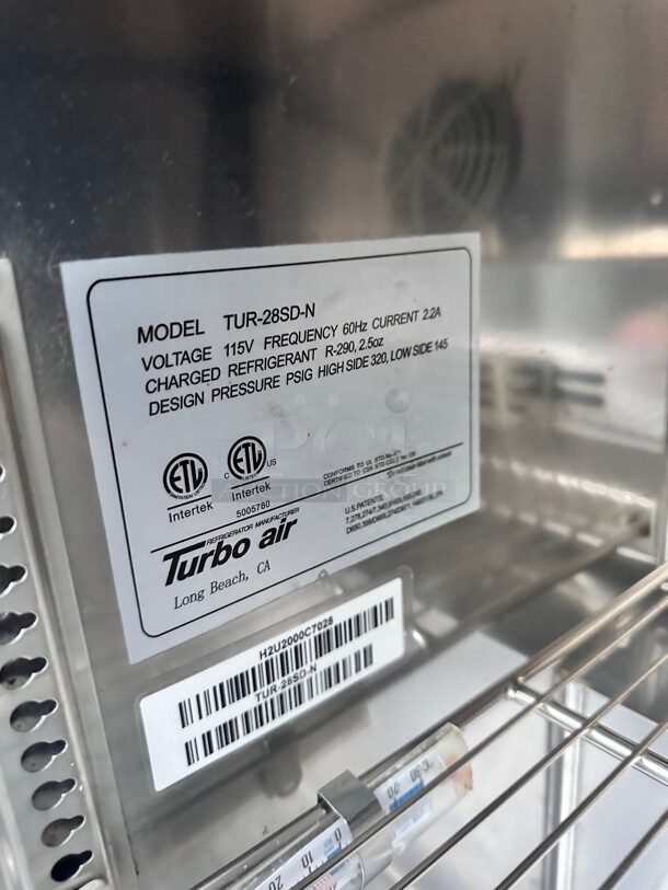 2022 Used Turbo Air TUR-28SD-N 27 1/2" W Undercounter Refrigerator w/ (1) Section & (1) Door, 115v Tested and Working - Image 4 of 6