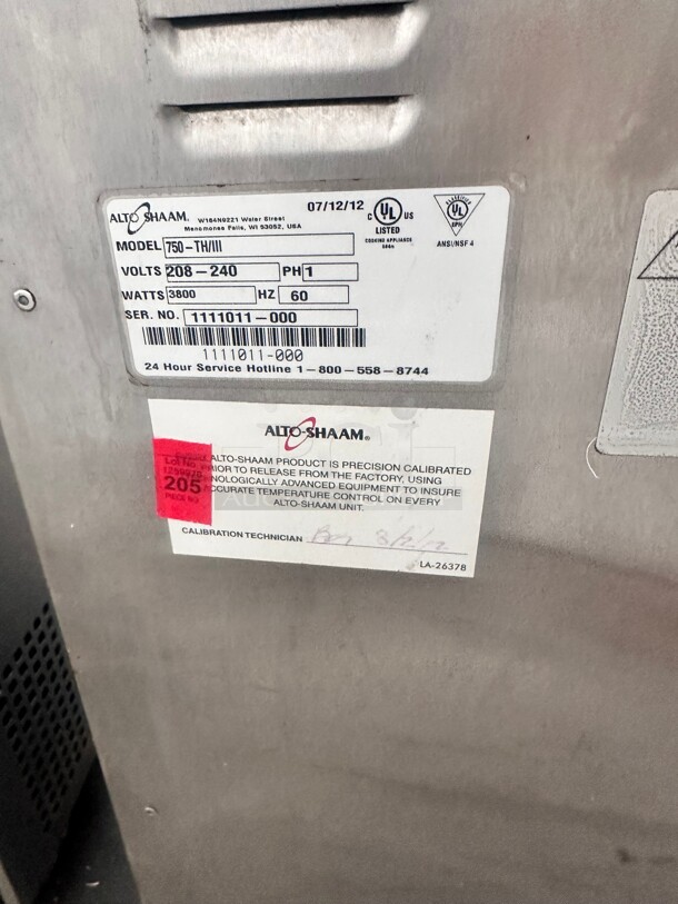 Excellent Condition! Used Alto-Shaam 750-TH-III Undercounter Cook and Hold Oven with Deluxe Controls - 208 Volt 1 Ph, 3800W Tested and Working - Image 3 of 7