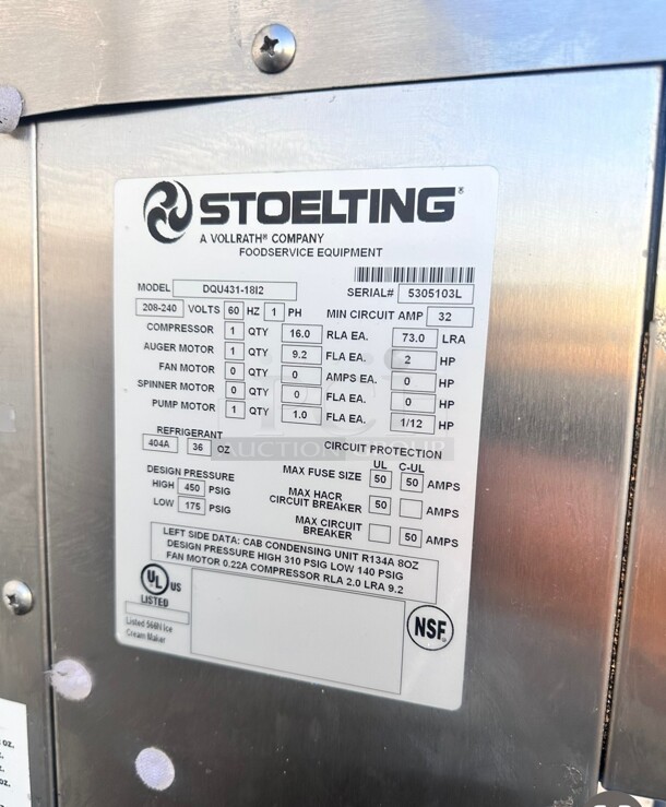 Nice! Stoelting U431-18I2 - Floor Soft-Serve Freezer, 27"W, water cooled, (2) flavors & swirl 220 Volt 1 Phase Tested and Working - Image 7 of 10