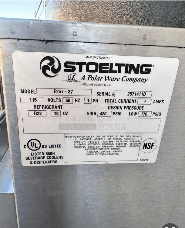 Nice! Stoelting E257-37 10-gallon-capacity floor model Slushy frozen beverage dispenser 115 Volt Tested and Working - Image 6 of 10