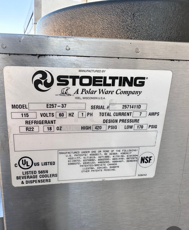 Nice! Stoelting E257-37 10-gallon-capacity floor model Slushy frozen beverage dispenser 115 Volt Tested and Working - Image 9 of 10