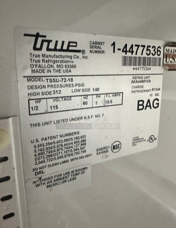 Excellent Shape! True TSSU-72-18 72" TSSU Series Sandwich/Salad Prep Table w/ Refrigerated Base, 115v Tested and Working! - Image 4 of 5