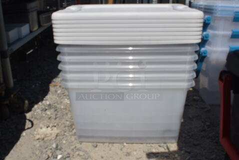 6 Sterilite 1497LAB8 White Poly 64 Quart Tote w/ Lids. 6 Times Your Bid! 