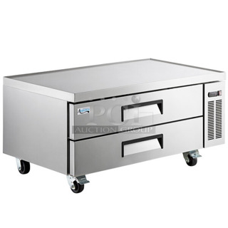 BRAND NEW SCRATCH AND DENT! 2022 Avantco 178CBE52HC Stainless Steel Commercial 2 Drawer Chef Base w/ Commercial Casters. 115 Volts, 1 Phase. Tested and Working!