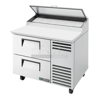 BRAND NEW SCRATCH AND DENT! 2024 True TPP-AT-44D-2-HC Stainless Steel Commercial 44 5/8" Refrigerated Pizza Prep Table with Two Drawers. 115 Volts, 1 Phase. Tested and Working!