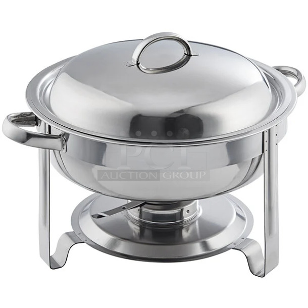 2 BRAND NEW SCRATCH AND DENT! Items; Choice 92283135 Deluxe 4 Qt. Round Chrome Accent Chafer and Choice 92246326 Deluxe 4 Qt. Round Gold Accent Chafer. 2 Times Your Bid!  - Image 1 of 4