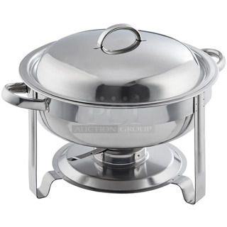 2 BRAND NEW SCRATCH AND DENT! Items; Choice 92283135 Deluxe 4 Qt. Round Chrome Accent Chafer and Choice 92246326 Deluxe 4 Qt. Round Gold Accent Chafer. 2 Times Your Bid! 