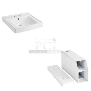 2 BRAND NEW SCRATCH AND DENT! Items Including 76A9134004EC020 American Standard 9134004EC.020 Decorum 21" x 20 1/4" White Vitreous China Single Bowl Wall-Mount Lavatory with EverClean and 4" Centerset and 865VTA56CHK GE VTA56CHK Coin Housing Kit. 2 Times Your Bid! 
