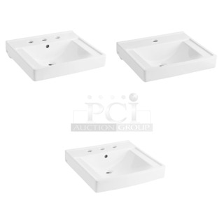 3 BRAND NEW SCRATCH AND DENT! Items Including American Standard 9134008EC.020 Decorum 21" x 20 1/4" White Vitreous China Single Bowl Wall-Mount Lavatory with EverClean and 8" Centerset, American Standard 9024901EC.020 Decorum 20" x 18 1/4" White Vitreous China Less Overflow Single Bowl Wall-Mount Lavatory with EverClean and Center Hole, American Standard 9024008EC.020 Decorum 20" x 18 1/4" White Vitreous China Single Bowl Wall-Mount Lavatory with EverClean and 8" Centerset. 3 Times Your Bid! 