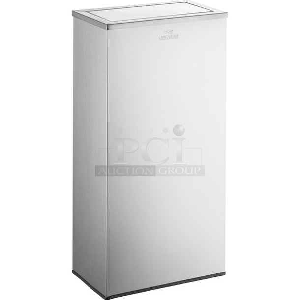 BRAND NEW SCRATCH AND DENT! Lancaster Table & Seating 13.5 Gallon Stainless Steel Rectangular Decorative Waste Receptacle with Swivel Lid. Color Differs From Stock Picture.  - Image 1 of 4