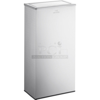 BRAND NEW SCRATCH AND DENT! Lancaster Table & Seating 13.5 Gallon Stainless Steel Rectangular Decorative Waste Receptacle with Swivel Lid. Color Differs From Stock Picture. 