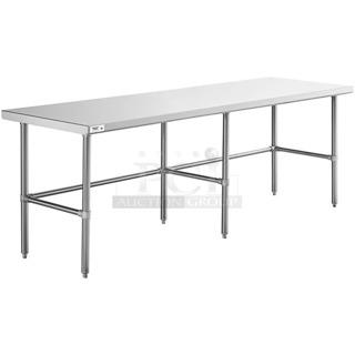 BRAND NEW SCRATCH AND DENT! Regency 600WT30X96SS 30" x 96" 16-Gauge 304 Stainless Steel Commercial Open Base Work Table. May Be Missing Pieces. 