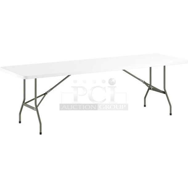 BRAND NEW SCRATCH AND DENT! Lancaster Table & Seating 384YCZ9630 30" x 96" Heavy-Duty Granite White Plastic Folding Table. May Be Missing Pieces. - Image 1 of 2