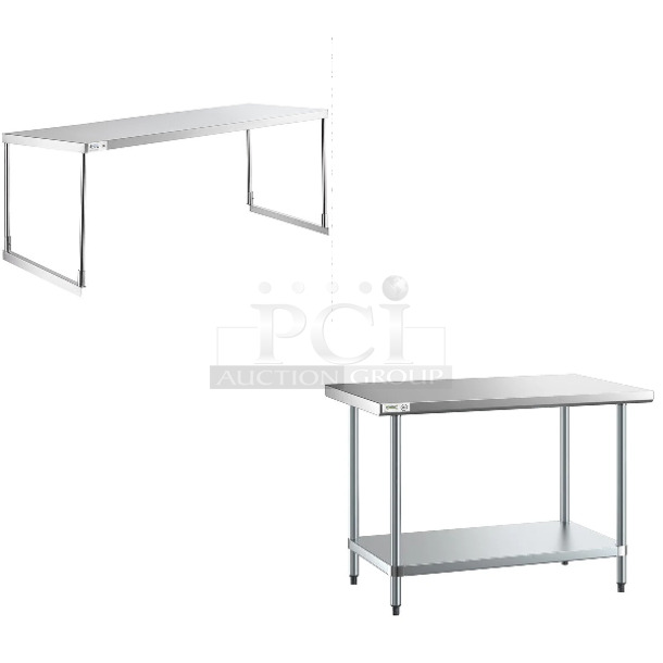 2 BRAND NEW SCRATCH AND DENT! Items Including Avantco 178SSSOSP260 Stainless Steel Single Deck Overshelf for SSPPT-260 Series - 18" x 60" and Regency 600T3048G 30" x 48" 18-Gauge 304 Stainless Steel Commercial Work Table with Galvanized Legs and Undershelf. 2 Times Your Bid! May Be Missing Pieces. - Image 1 of 4