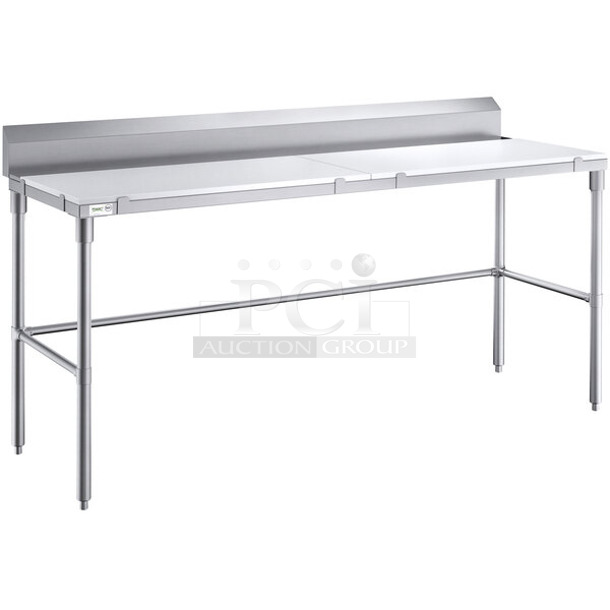 BRAND NEW SCRATCH AND DENT! Regency 600TPBOF2472 Table Frame for 24" x 72" Poly Top Table with Open
Base and 6" Backsplash. Does Not Come w/ Cutting Board Counter. May Be Missing Pieces.  - Image 1 of 2